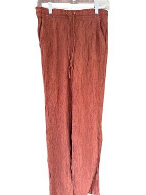 Zara Womens Small Rust Crinkled Crepe Viscose Wide-Leg  flare drawstring Pants